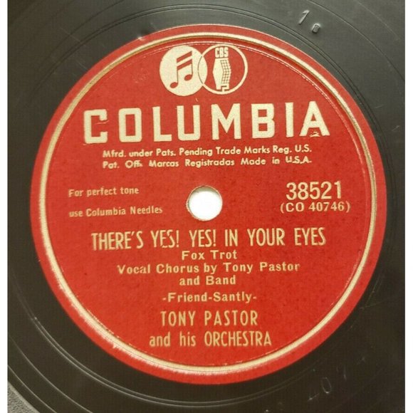 78 rpm Tony Pastor Baby Talk/There's a Yes, Yes In your eyes Columbia (R154) - Picture 3 of 4